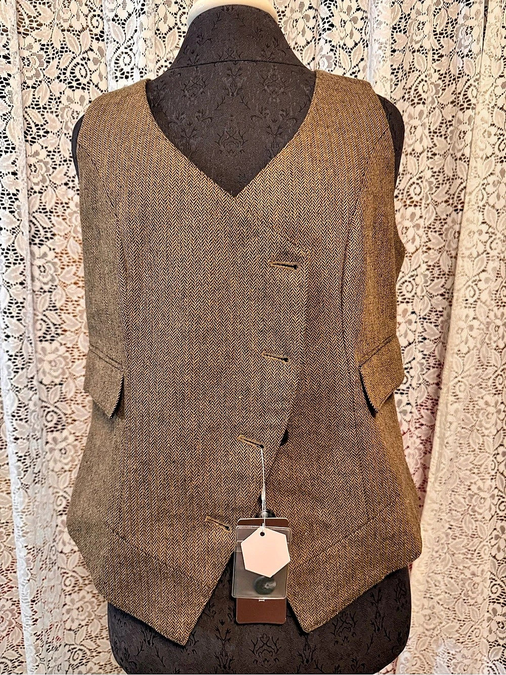 DRAHANCE Herringbone Wool Blend Vest in Brown Size Medium NWT